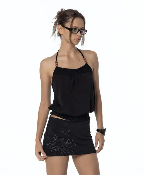 [KASHIKO] Beadwork Halter Top Black