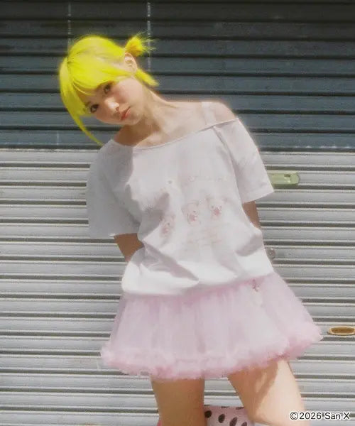 [YOUHEE] [KORILAKKUMA] LACE OFF-SHOULDER T-SHIRTS WHITE