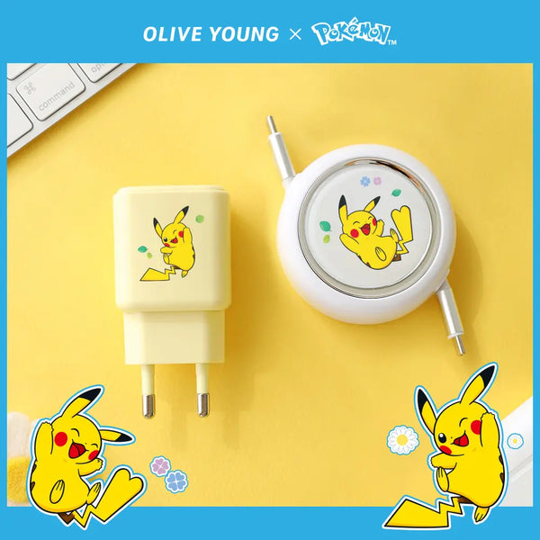 [allo] Alo 2PORT Fast Charger with Auto Retractable Cable (Pokemon Edition - Pikachu/Snorlax) / [포켓몬 에디션] 알로 2PORT 고속충전기 + 자동 릴 케이블 2종 (피카츄/잠만보)
