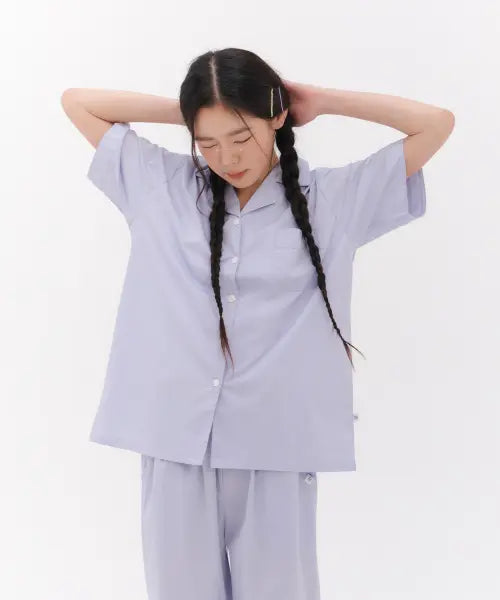 [OFFHOUR] Pure Seat Taro Milk Short Sleeve Pajama Set / 퓨어시트 타로밀크 반팔 긴바지 잠옷 세트
