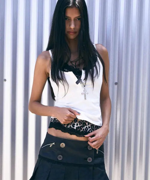 [NOTKNOWING] Lace Layered Cami Set (LEOPARD)