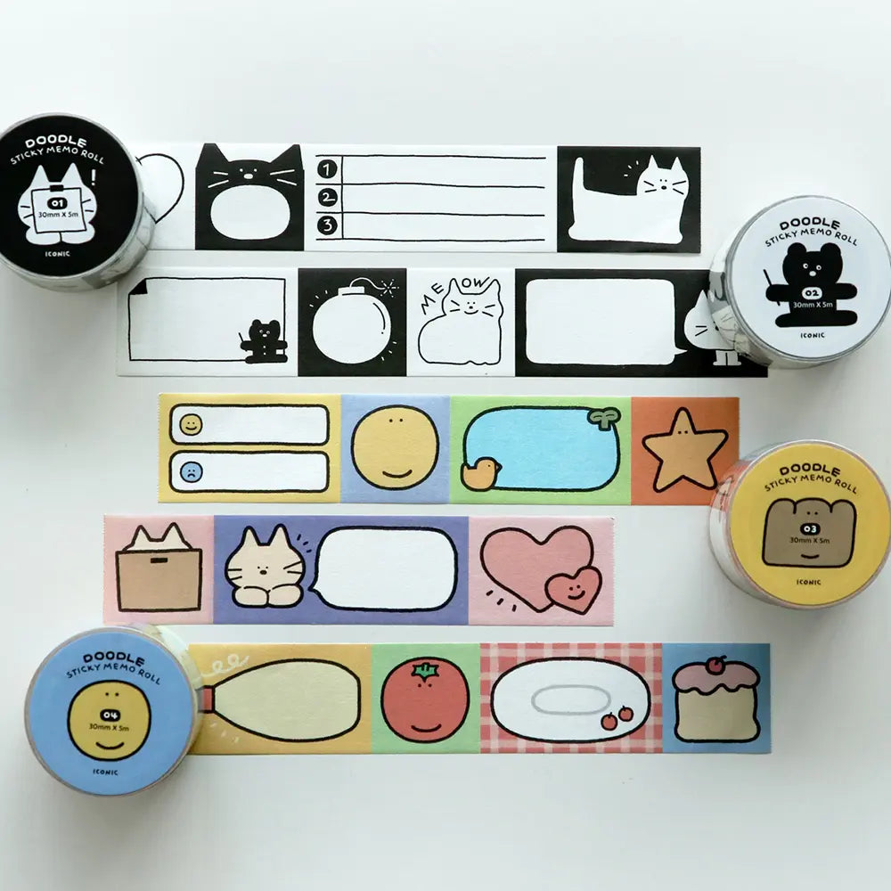 [ICONIC] Iconic Doodle Adhesive Roll Memo Pad / 아이코닉 두들 점착 롤메모지