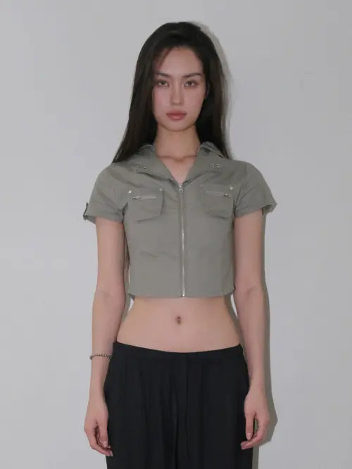 [ORDINARY HOLIDAY] SHORT SLEEVE ZIP-UP SHIRTS [LIGHT KHAKI]