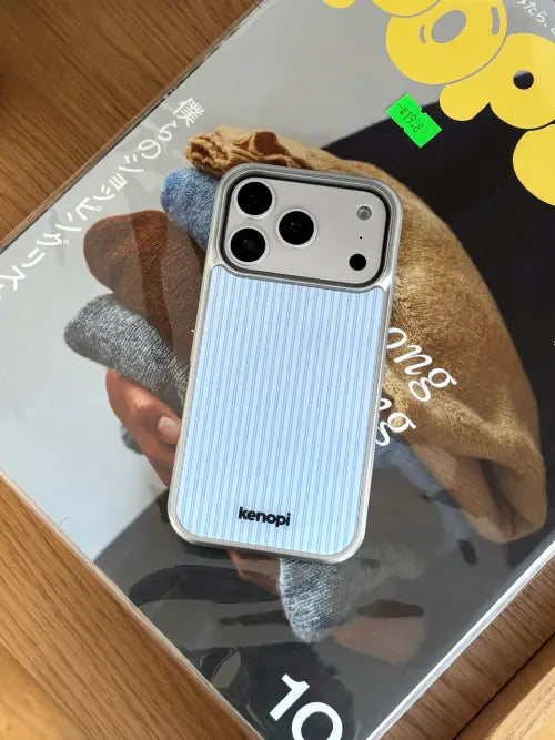 [KENOPI] [Silver Bumper] Baby Blue Stripe Blue Origin Glass Case / [실버 범퍼] 베이비 블루 스트라이프 블루 오리진 글라스 범퍼 케이스