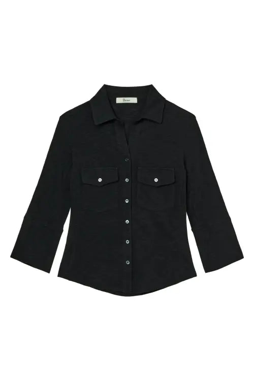 [DEINET] BUTTON COLLAR T-SHIRT IN BLACK