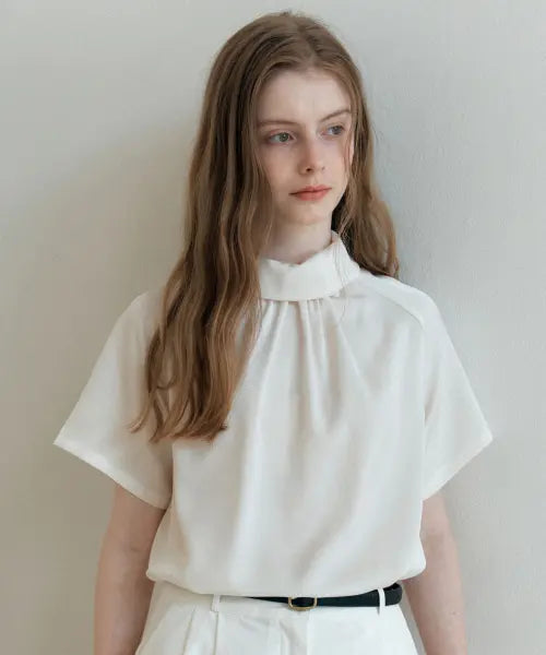 [YUPPE] Half Shirring Blouse_Cream / 하프 셔링 블라우스_크림