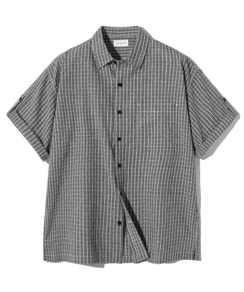 [FILLUMINATE] Roll Up Check Half Shirt-Black / 롤 업 체크 하프 셔츠-블랙