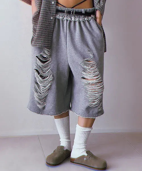 [FADERMENT] Bermuda Scratch Damage Shorts (Grey) / 버뮤다 스크래치 데미지 쇼츠(Grey)