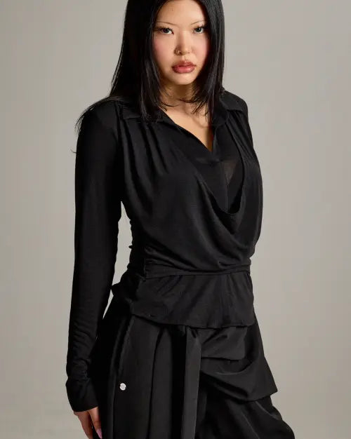 [COOLSIS] CS DRAPE WRAP SHIRTS-068 (BLACK)