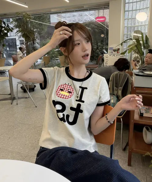 [TANSANMAGNESIUM] Anny Jadu X Tansan Cocorico Ringer T-Shirt (Ivory) / 안녕자두야X탄산 꼬꼬 링거 티셔츠 (아이보리)
