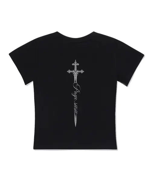 [PAGESIISII] Cross Knife Printing Slim Fit Short Sleeve T-Shirt Black / 크로스 나이프 프린팅 슬림핏 반팔티 블랙