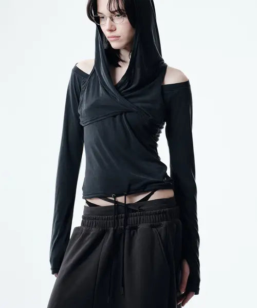 [2000ARCHIVES] EVA OFF-SHOULDER HOODIE (CHARCOAL)