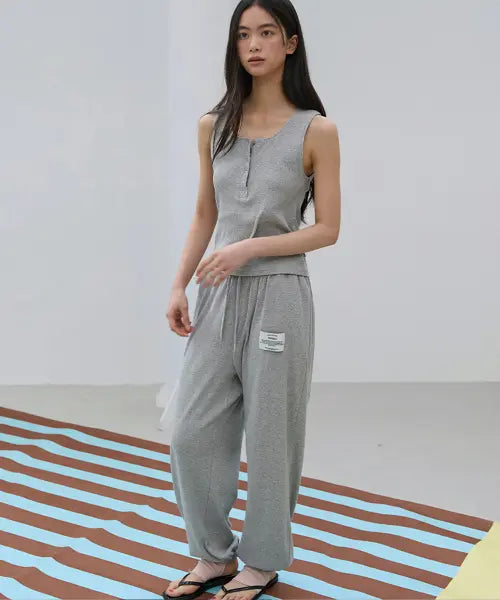 [MICHIKO LONDON KOSHINO] Easy Sleevless \u0026 Pants Set Melange grey / 이지 슬리브리스 \u0026 팬츠 세트 멜란지 그레이
