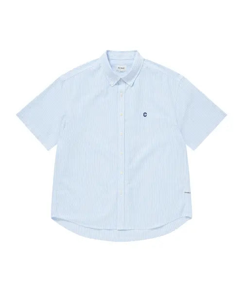 [COVERNAT] COOLMAX C LOGO OXFORD STRIPED HALF SHIRT / 쿨맥스® C 로고 옥스포드 스트라이프 하프 셔츠 블루