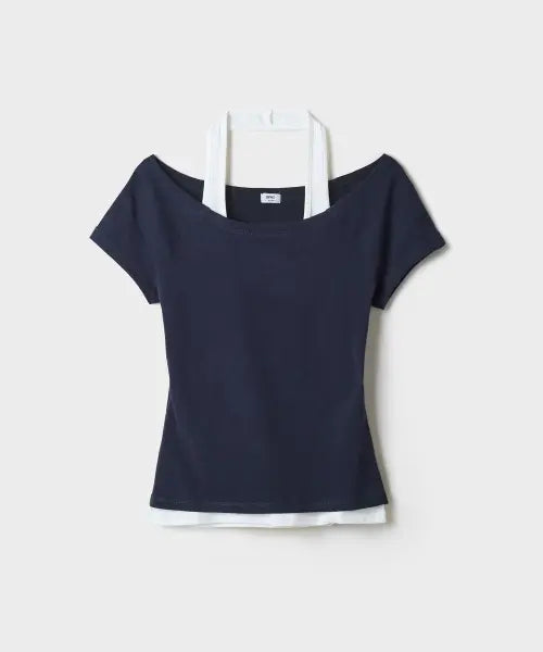 [SPAO] Halter Neck Sleeveless Layered Short Sleeve T-shirt / 홀터넥 나시 레이어드 반팔티 (RE)_SPRWG37G34