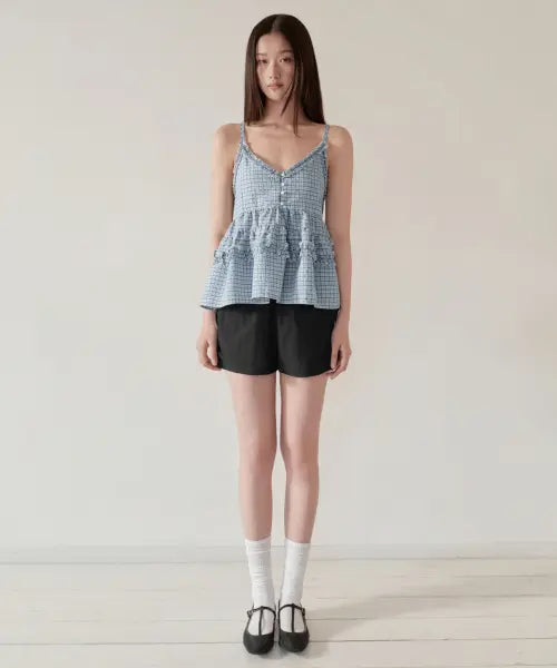 [MUSINSA STANDARD WOMAN] Women's Checkered Frill Sleeveless Top [Blue] / 우먼즈 체크 프릴 슬리브리스 탑 [블루]