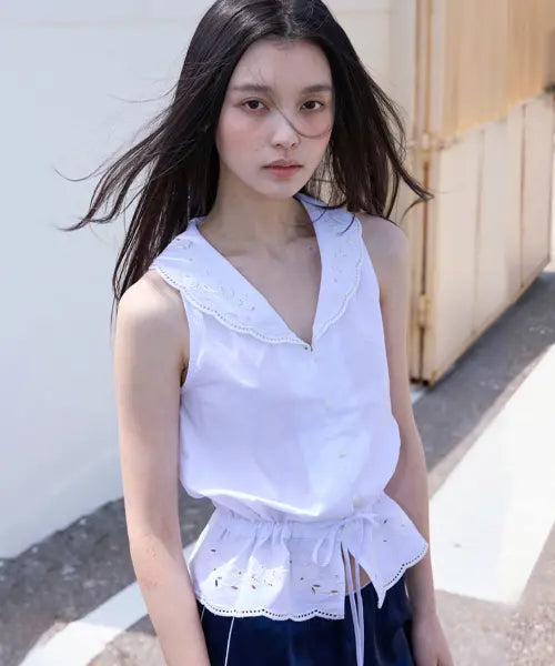 [MICHIKO LONDON KOSHINO] Lace Sailor Collar Blouse White / 레이스 세일러 카라 블라우스 화이트