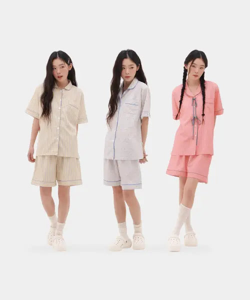 [OFFHOUR] Signature Vest Short Sleeve Pajama Set (10 Styles) / 시그니처 베스트 반팔 잠옷 세트 10종