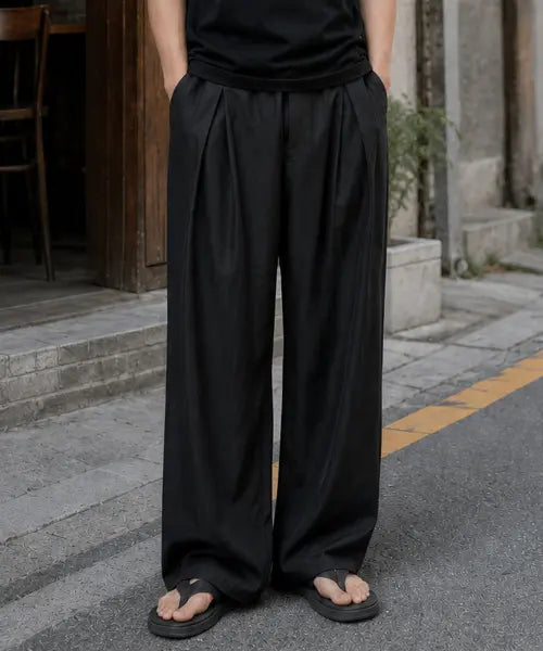 [MOZMOZ] Comfort Summer Wide Pants Black / 컴포트 썸머 와이드 팬츠 블랙