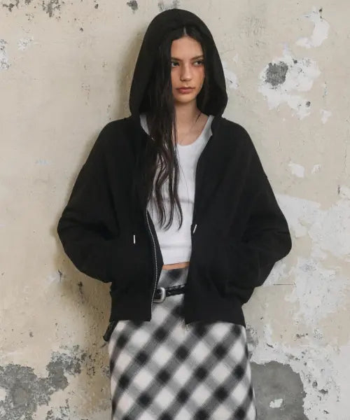 [MUSINSA STANDARD WOMAN] Women's Oversized Hooded Sweat Zip-Up [Black] / 우먼즈 오버사이즈 후디드 스웨트 집업 [블랙]