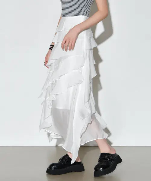 [HELENE PARIS] Draped Chiffon Long Skirt [Ivory] / 드레이프 쉬폰 롱 스커트 [아이보리]