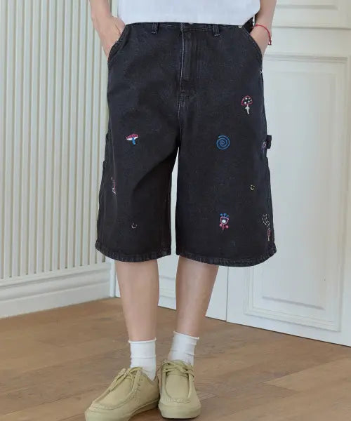 [CPGN STUDIO] Mushroom Stitch Bermuda Denim Shorts Black / 머쉬룸 스티치 버뮤다 데님 팬츠 블랙
