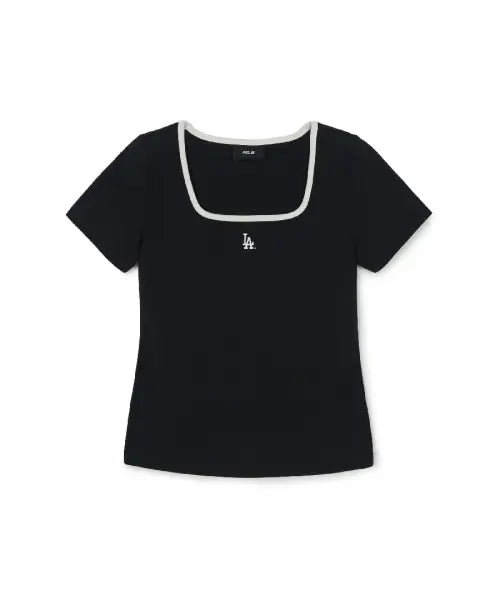 [MLB] Women's Basic Square Neck Slim Fit Short Sleeve T-Shirt (Black) / 여성 베이직 스퀘어넥 슬림핏 반팔 티셔츠 LA (Black)