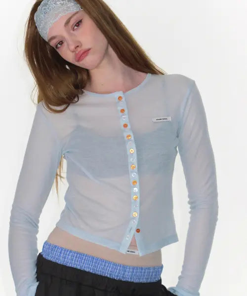 [CRANK] SHEER COLOR BUTTON CARDIGAN_SKY BLUE / 시어 컬러 버튼 가디건_스카이블루