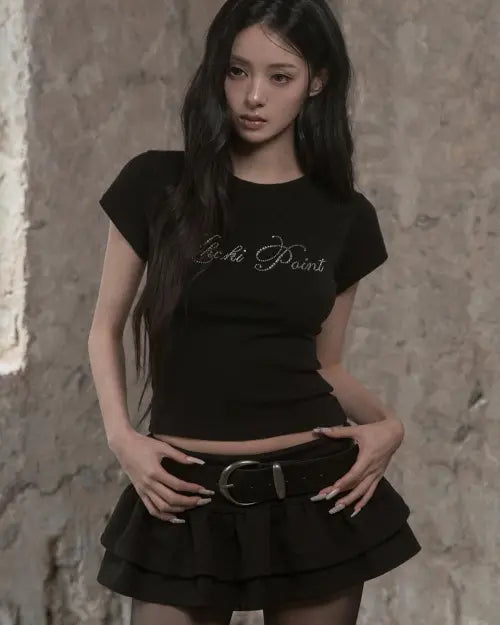 [KHAKIPOINT] Crystal Cursive Top (black)