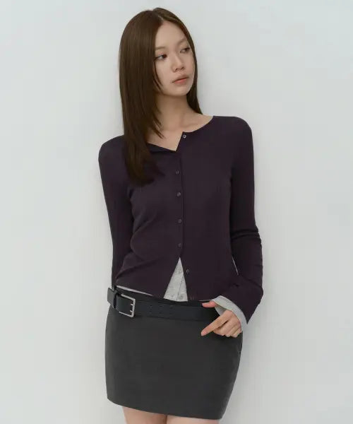 [MUSINSA STANDARD WOMAN] Women's Soft Ribbed Jersey Cardigan [Dark Purple] / 우먼즈 소프트 리브드 저지 가디건 [다크 퍼플]