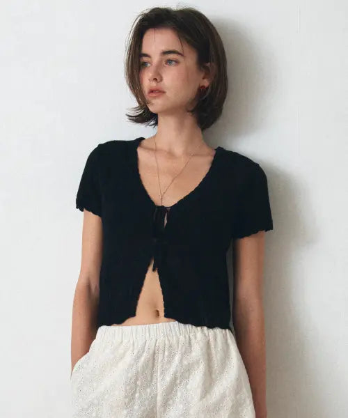 [VANONE ATELIER] Knitting Punch Bolero Cardigan / KN4297 펀칭 볼레로 카디건_Black