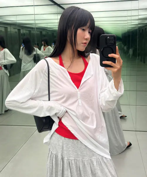 [URAGO] Sheer button raglan t-shirt
