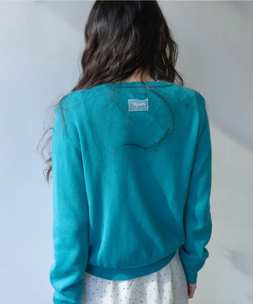 [MICHIKO LONDON KOSHINO] Essential Round Knit Cardigan Teal blue / 에센셜 라운드 니트 가디건 틸 블루
