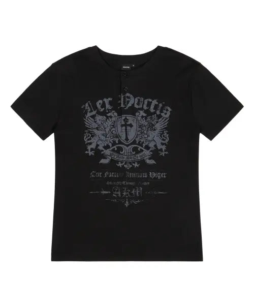 [AAKAM] Shield Henry Neck Half Top (Black)