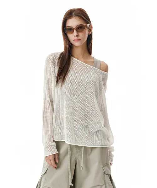 [SECONDMONO] Openwork Boat Neck Knit [IVORY]_SEWKT010IVORY