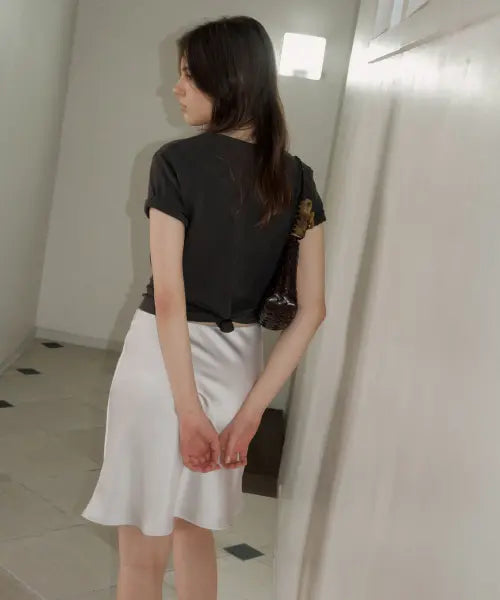 [108POUND] 90’s Satin Midi Skirt_Silver Gray