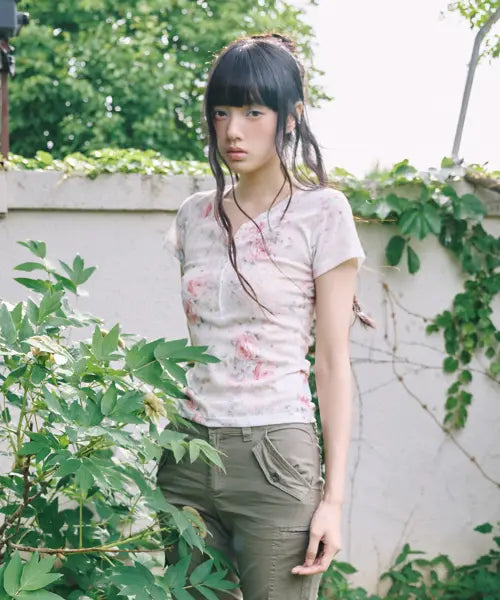 [MIRECO] FLOWER BUTTON T IVORY