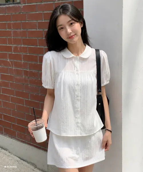 [GENERALIDEA] woman round collar puff blouse [white] / 라운드 카라 퍼프 블라우스 [WHITE] / GF2LSH521
