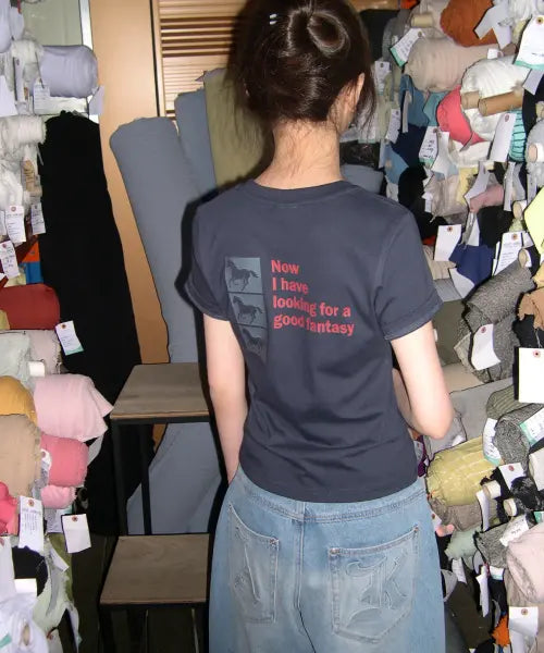 [SEW-B] Post Semi-Crop Short Sleeve T-Shirt [Navy] / post 세미크롭 반팔티 [네이비]