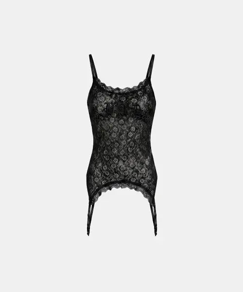 [BADBLOOD] Garter Lace Cami Tank - Black / 가터 레이스 캐미 탱크 - 블랙