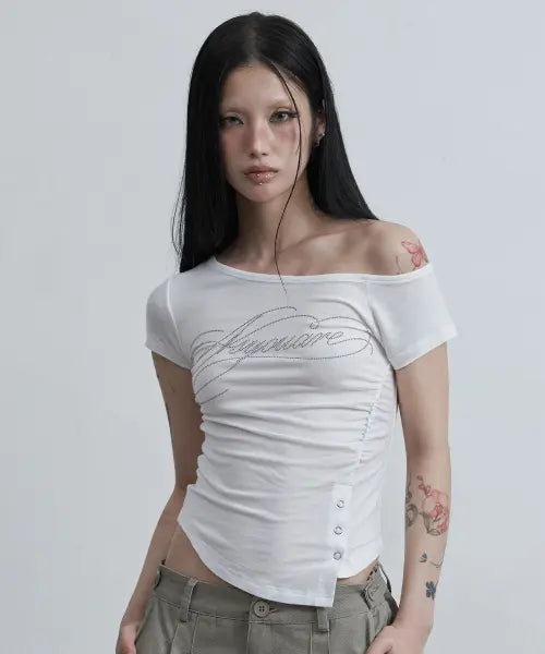 [AS YOU ARE] BUTTON INCISION ONE-SHOULDER TEE WHTIE / 버튼 인시전 원숄더 티 화이트