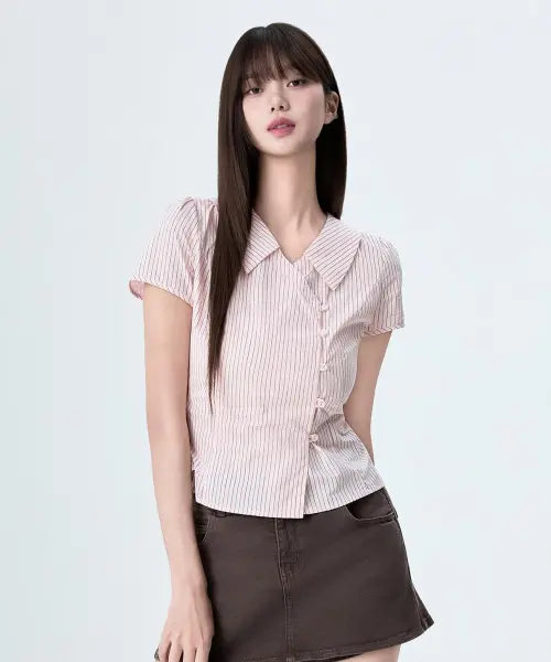[MIXXO] Asymmetric Stripe Shirt / 언발란스 스트라이프 셔츠_MIWYAG727G