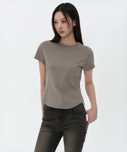 [MUSINSA STANDARD WOMAN] Women's Round Hem T-Shirt [Taupe] / 우먼즈 라운드 헴 티셔츠 [토프]