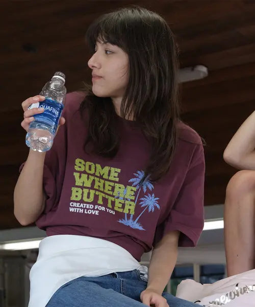 [SOMEWHEREBUTTER] Palm Tree Logo Over-Fit Top - Grape