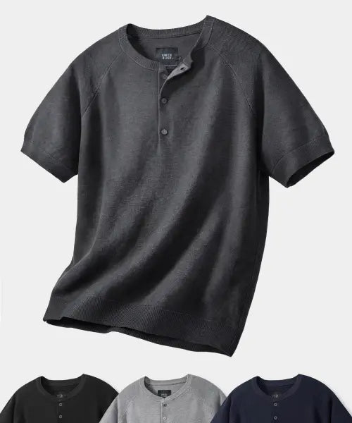 [DIMITRI BLACK] © EVERYONE’S SUMMER WOOL HALF KNIT_HENLEY NECK 4 COLOR / [10주년기획] © 모두의 써머 울 하프 니트_헨리넥 4 COLOR