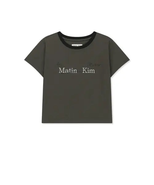 [MATIN KIM] TONAL RIB LOGO CROP TOP IN CHARCOAL