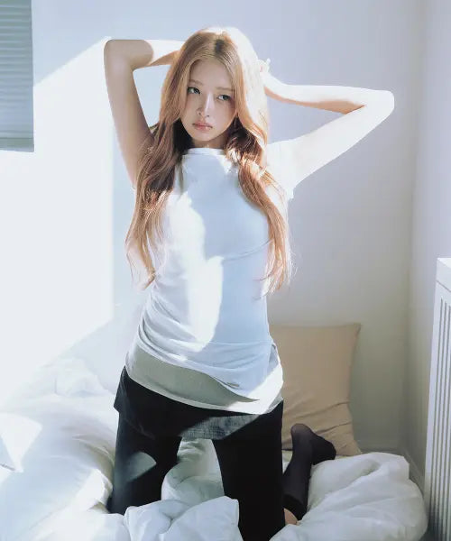 [MISEKI SEOUL] Unbalanced sheer layered sleeveless GREY