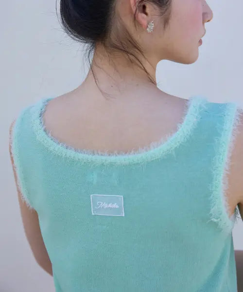 [MICHIKO LONDON KOSHINO] Hairy Trim Knit Vest Mint green / 헤어리 트림 니트 베스트 민트 그린