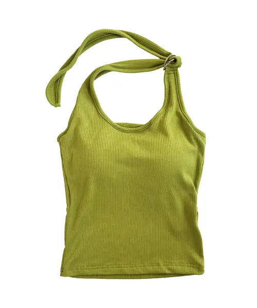 [DOLZABI] Adjustable Ribbed Halter Sleeveless (Olive) / 끈조절 골지 홀터넥 슬리브리스 (올리브)