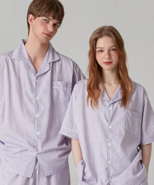 [DOSSY] Silk Fit Laila Short Sleeve Couple Pajama Set / 실크핏 라일라 반팔 커플 잠옷 세트